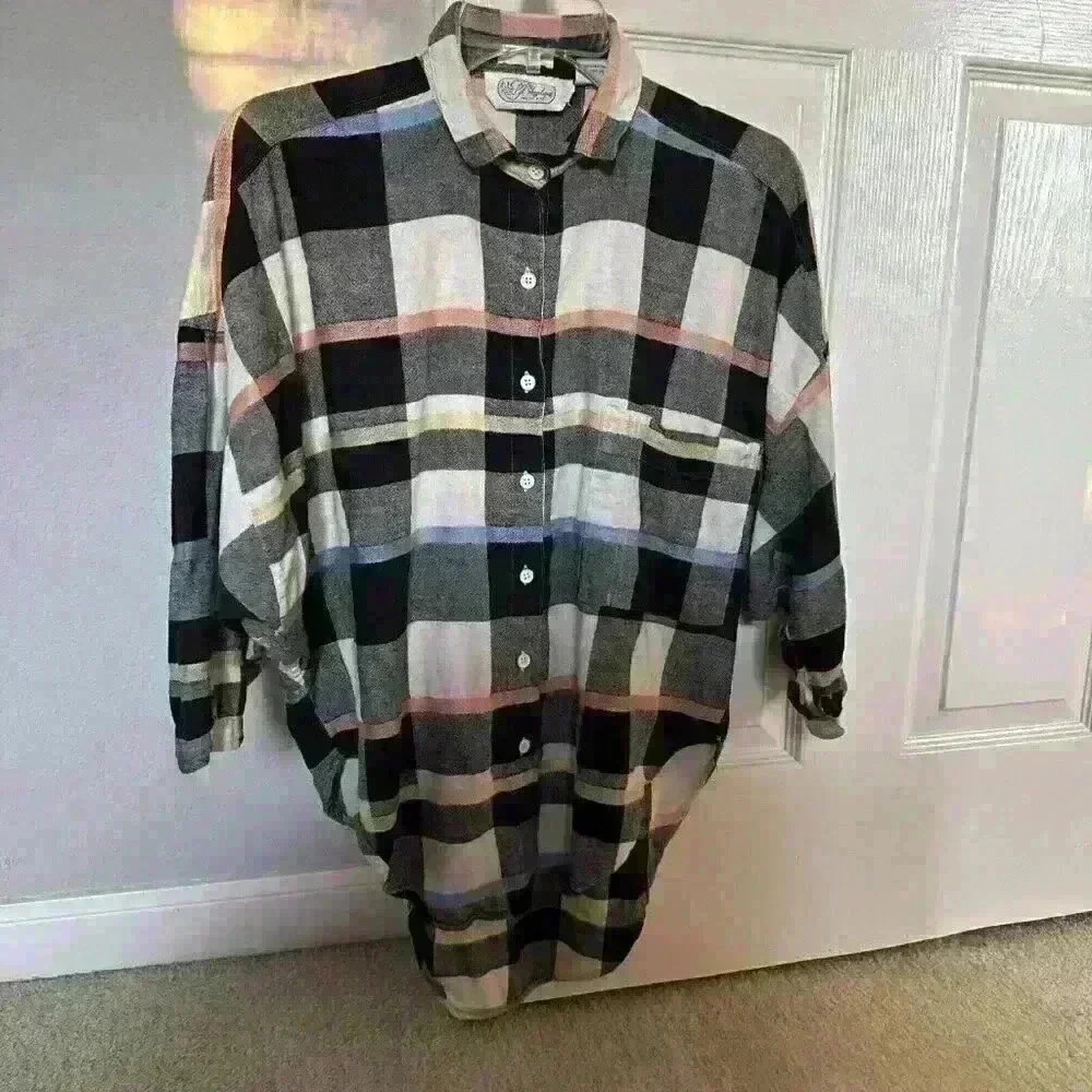 ANGELIQUE Vintage 90’s Women’s Checkered Blouse 100% Cotton Size Medium